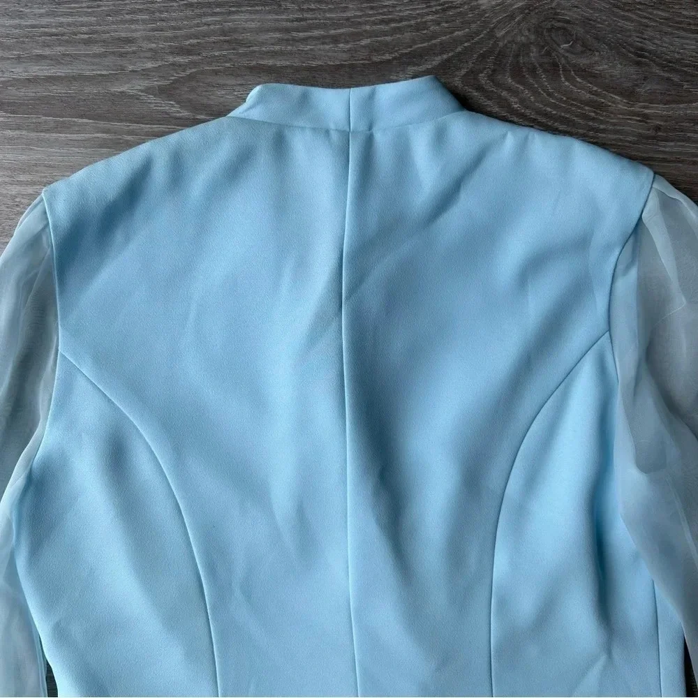 Vintage Lori Ann Blue Sequins Collar Mesh Sleeve Blazer Made in Canada